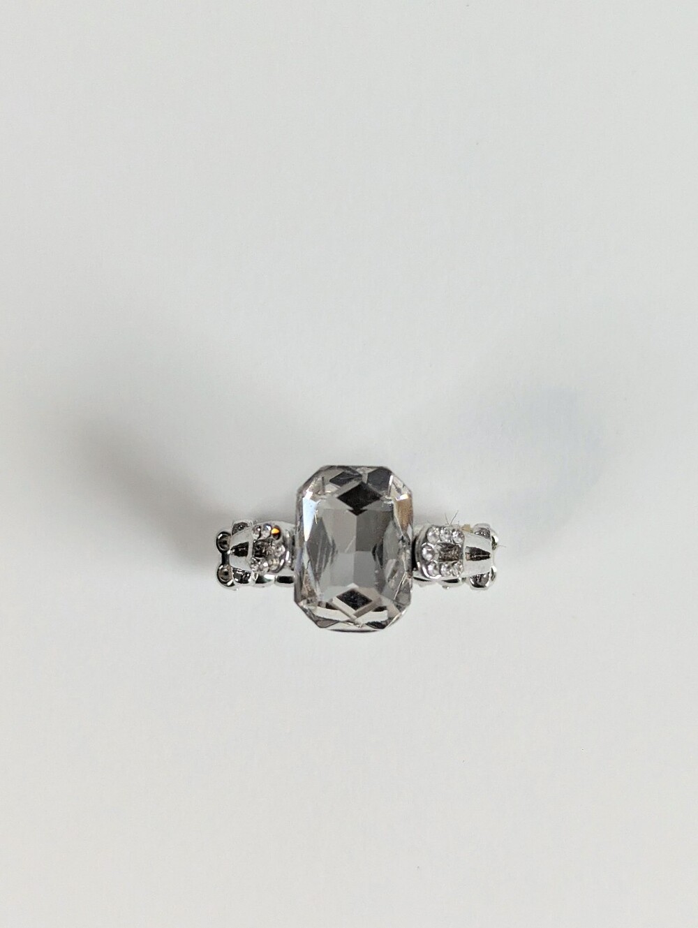 Vintage Silver Rhinestone Stretch Ring Lot Crystal Baguette Statement Pack 3pc - Picture 8 of 14